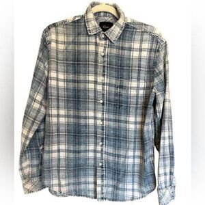 Rails Lennox Plaid Cotton Denim Shirt Size Small Navy Blue and White Cloud